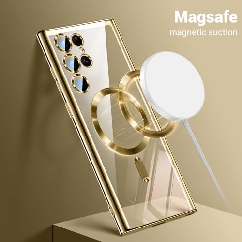 Hurgoer for Samsung Galaxy S24 Ultra Case（Only）.Magnetic Cover for S24 Ultra，Glossy Slim Thin Soft funda capa para 6.8 inch.Compatible with MagSafe (Gold) - color: Gold