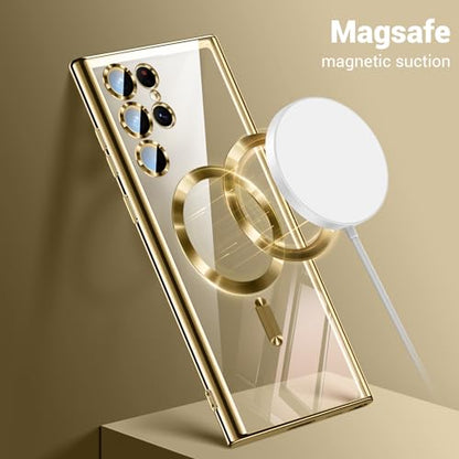 Hurgoer for Samsung Galaxy S24 Ultra Case（Only）.Magnetic Cover for S24 Ultra，Glossy Slim Thin Soft funda capa para 6.8 inch.Compatible with MagSafe (Gold) - color: Gold