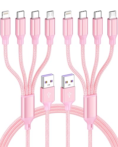 4 in 1 Multi Charging Cable 4ft 2 Pack,Braided MFi Certified Charger Cable - color: Rose-4ft-2Pack