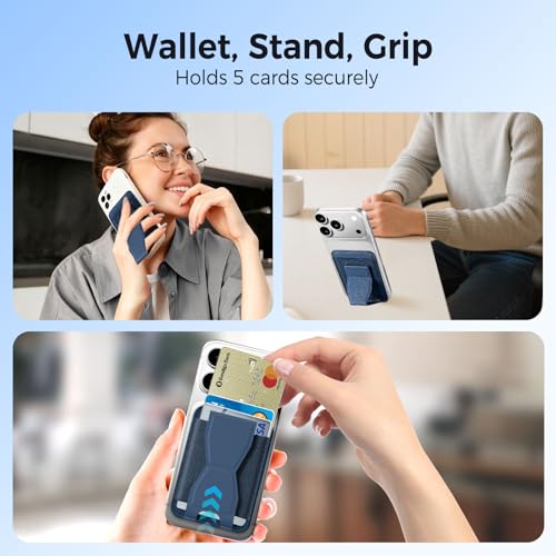 for MagSafe Wallet with Stand Grip, 5 Card Holder for iPhone Blue - color: Blue