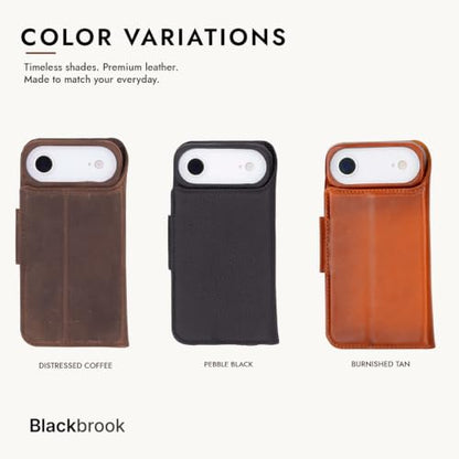 BLACKBROOK Detachable Leather Wallet Case Compatible with iPhone Air | Full-grain detachable folio with RFID blocking, 3 card slots, ID window, built-in kickstand, wireless charging, handcrafted. - color: Distressed Coffee, size: iPhone 17 Air