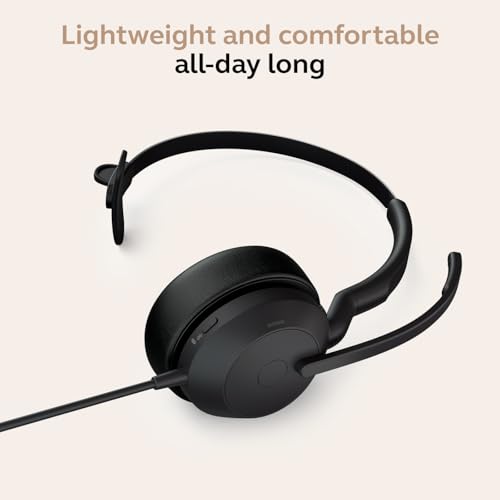 Jabra Evolve2 50 Wired Single-Ear Headset - Noise Cancelling Headphones, Bluetooth Headset for Work with Noise Cancelling Microphones, Goes with Online Meeting Platforms Like Microsoft Teams, Black - style: Microsoft Teams, Single Ear