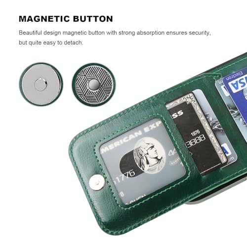 KIHUWEY for iPhone 17 Wallet Case Card Holder Kickstand, Dark Green | Credit Card Slots, PU Leather, Magnetic Clasp, Flip Heavy Duty Protection Cover for Men and Women - color: Dark Green