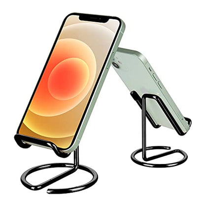 RXU Cell Phone Stand for Desk,Cute Metal Black Cell Phone Stand Holder Desk Accessories,Compatible with All Mobile Phones,iPhone,Switch,iPad