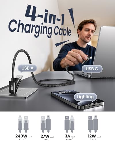 Silkland 4 in 1 Multi Charging Cable 240W Fast Charging Cords 5FT, Braided