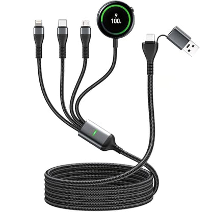 100W 4 in 1 Multi Chargers Cable for Samsung Galaxy Watch 8/7 6/5/4/3, Galaxy w-atch Classic 8/7/6/5/4, 10FT Magnetic Samsung Watch and Phone Charger with Data Transfer for iPhone 15/14/13/ Galaxy S25