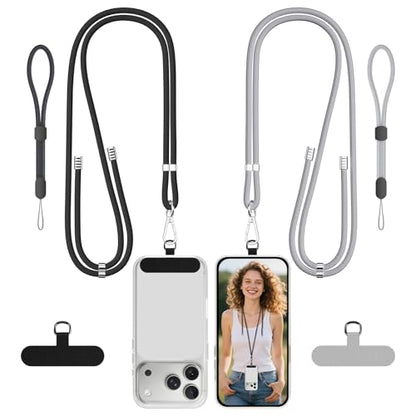 SHANSHUI Phone Lanyard, 2 Pack Crossbody Wrist Nylon Cell Phone Lanyard Around the Neck Anti-Drop Strap with 2 Tether Pads Compatible with iPhone and Most Smartphones - Black Grey - color: BlackGray