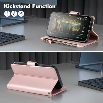 Shieldtop Compatible with Samsung Galaxy S23 5G Wallet Case with Card Holder,Women Men RFID Blocking PU Leather Flip Cover Wrist Strap Zipper Credit Card Slots,Phone Case for S23 5G 6.1",Rose Gold - color: Rose Gold, size: Galaxy S23 - 6.1"