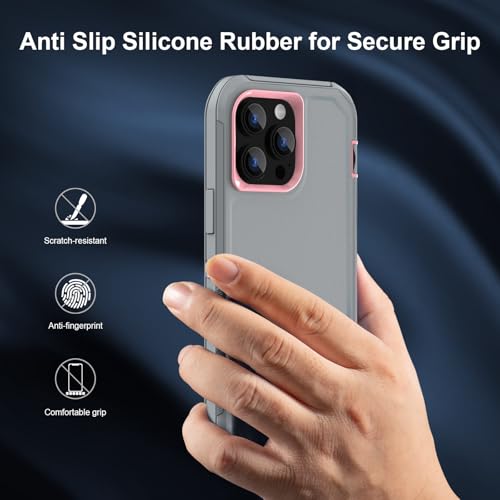 For iPhone 13 Pro Max Case , iPhone 12 Pro Max Case, Heavy Duty Shockproof 3 in 1 Silicone Rubber Hard PC Rugged Durable Phone Cover for iPhone 12 Pro Max &13 Pro Max Phone 6.7 Inch. (Gray/Pink) - color: Gray/Pink