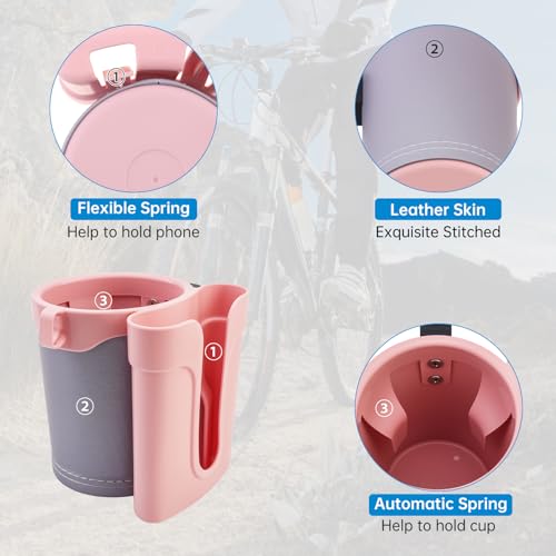 3-in-1 Bike Cup Holder with Cell Phone Case Keys Hook, Gray Pink - color: grey pink