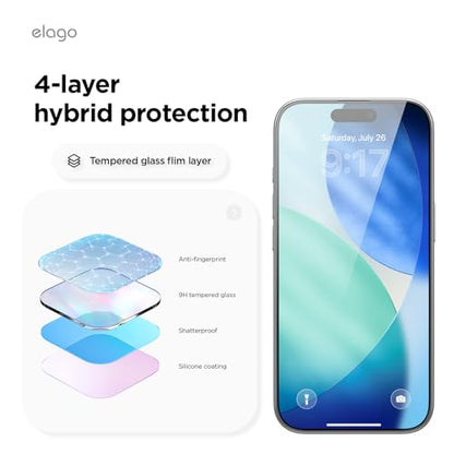 elago 2 Pack Tempered Glass Screen Protector for iPhone 17 Pro Clear | Case Friendly, 9H Surface Hardness, Anti-Fingerprint, Shatter-Proof, Scratch Protection, Bubble-Free - size: iPhone 17 Pro 2ea