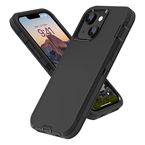 Sansunto for iPhone 16e Case, Protective Cover for 13, 14, 15, 16E 6.1", Heavy Duty Shockproof Drop Proof 3 in 1 Silicone Rubber Cover, Rugged Hybrid Durable Phone Cases for Men & Women (Black) - color: Black
