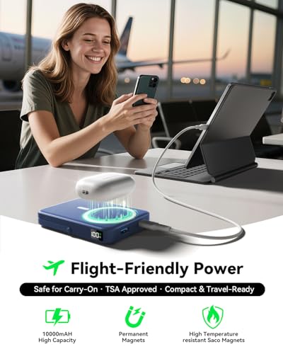 Portable Charger for Magsafe Battery Pack,10000mAh Power Bank with Foldable Stand,Travel Essential PD 22.5W Fast Charge,Magnetic Charge Wireless Charger for iPhone 17/16/15/14/13 (Navy)