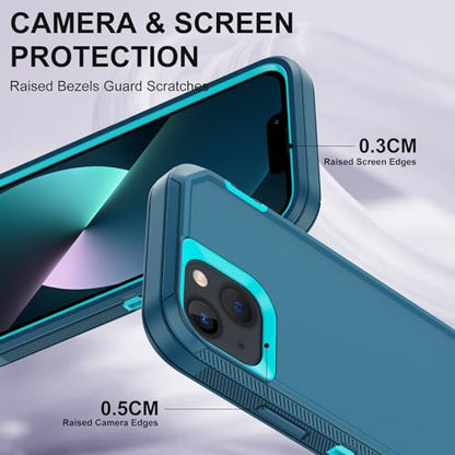 for iPhone 13 Case with 2 Screen Protector,Shockproof Drop Protection Full Body Heavy Duty 3 Layer Military Rugged Durable Phone Cover for Apple iPhone 13 6.1" (Teal) - color: Teal
