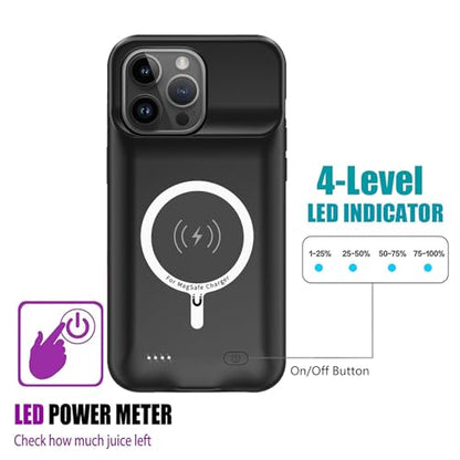 Battery Case for iPhone 15 Pro Max,12000mAh Rechargeable Portable Charging Case with Wireless Charging Compatible for iPhone 15 Pro Max (6.7 inch) with Carplay Extend Battery Pack Charger Case (Black) - size: iPhone 15 Pro Max -12000mAh