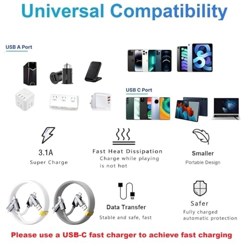 2 Pack USB C to C Cable 3.3ft Chubby Silicone 4 in 1 USB C Charging Cable - color: 4 Combinations Grey+White