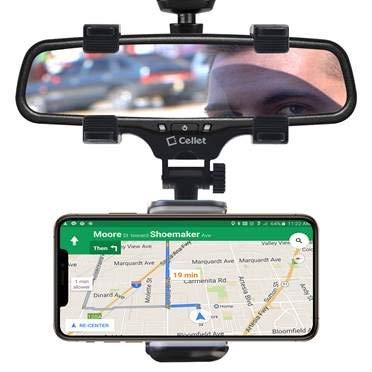 Cellet Vehicle Rear View Mirror Phone Holder Mount Universal Smartphone Cradle Compatible to Apple iPhone, Samsung Galaxy Smartphones, Google Pixel, Moto, Google Map GPS Navigation, Dash Cam Mount - style: Style 4