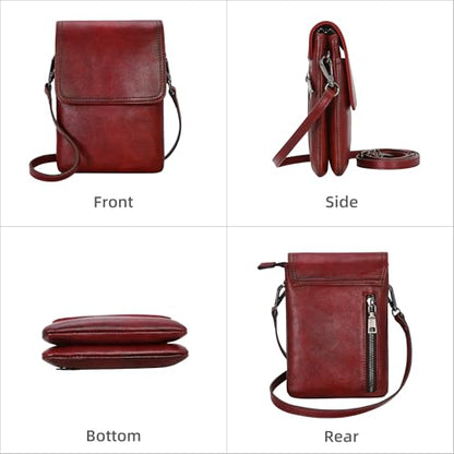 Iswee Rfid Blocking Small Crossbody Bag for Women Travel Classic Style | Genuine Leather,Adjustable Shoulder Strap,Fits 6.9" Phone,Anti-Theft Purse,Perfect for Daily Use and Weekend Travel - color: Wine