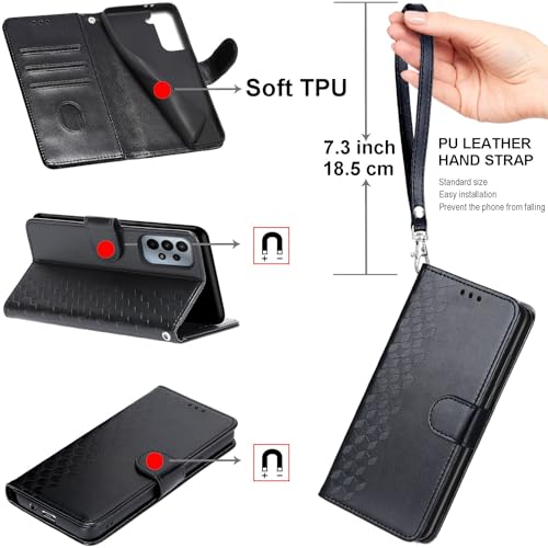 Wallet Case for Samsung Galaxy S23 FE, Black Cube | Women Flip Folio Cover, Embossed PU Leather, Stand, Credit Card Holders Slots, Wrist Strap - color: 1