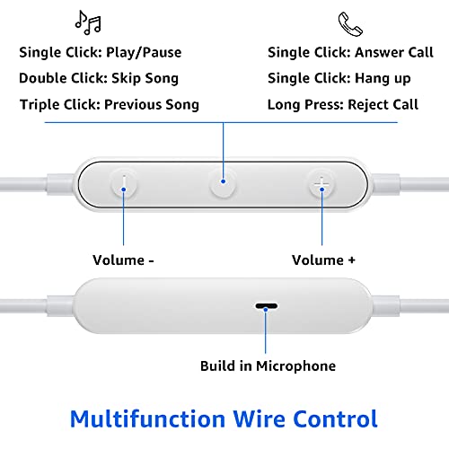 USB C Headphones for iPhone 18 Pro Max 17 16 15/Galaxy S26 FE Wired Earbuds - color: White