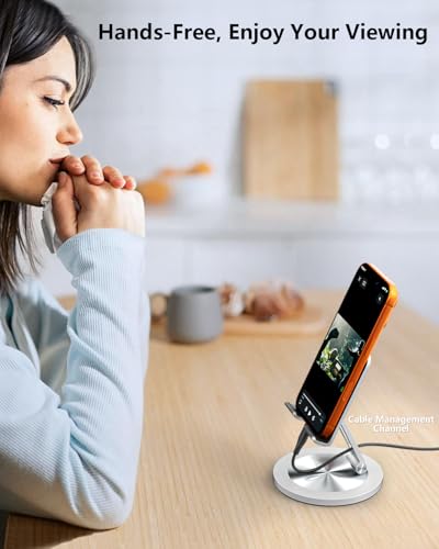 Phone Stand for Desk, 360° Rotating Dual Adjustable Foldable Cell Phone Holder, Heavy Solid All-Aluminum Base Anti-Slip Stable Support for Home Office Study, Fits iPhone Galaxy 4-8" Phones - color: Silver+Silver