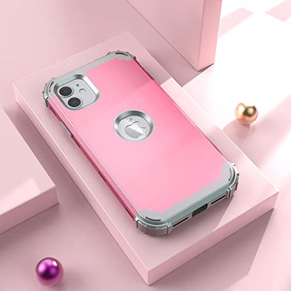 IDweel for iPhone 11 Case with Screen Protector(Tempered Glass), Hybrid 3 in 1 Shockproof Slim Fit Heavy Duty Protection Hard PC Cover Soft Silicone Bumper Full Body Case,Pink/Light Grey - color: Pink/Light Grey