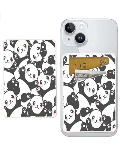 Phone Card Holder, Dual Pocket Leather Phone Wallet Adhesive Stick On, Cute Card Holder, Credit Card Holder for Phone Case Cute Pandas - color: Cute Pandas