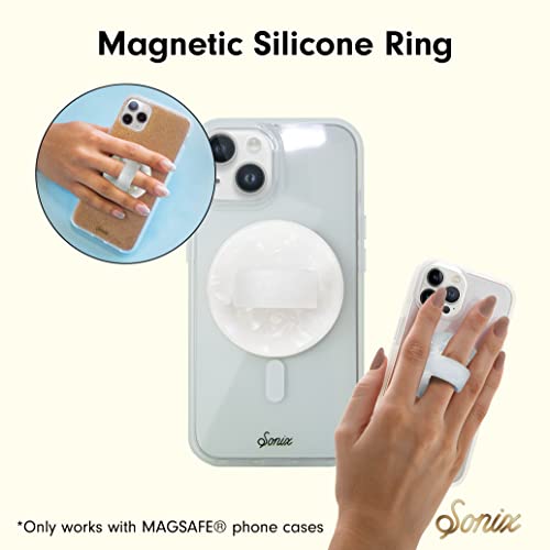 Sonix Magnetic Phone Grip, MagSafe Silicone Ring Loop Grip - Detachable Holder for Hand, Soft MagSafe Grip | White Pearl Tort