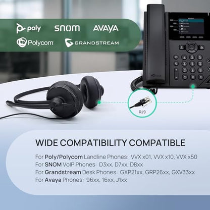 Yealink Phone Headsets for Office Phones YHS34 QD to RJ9 Wired Headset - color: leather Ear Cushions, size: Dual