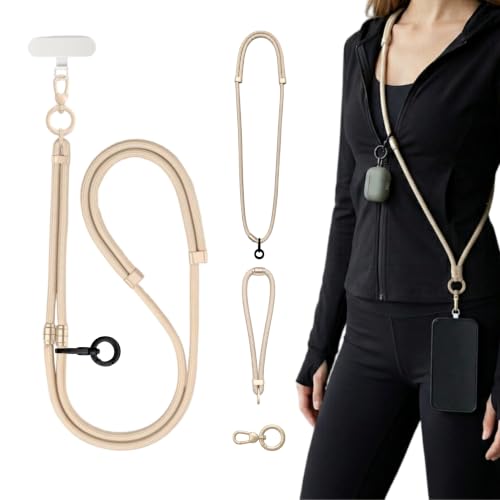 4-in-1 Phone Lanyard, Crossbody, Neck, Wrist & Finger Strap - color: Beige