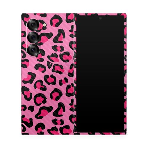 Carbon Fiber Phone Skin Compatible with Samsung Galaxy Z Fold 6 - Pink Leopard - Premium 3M Vinyl Protective Wrap Decal Cover - Easy to Apply | Crafted in The USA by MightySkins - color: Pink Leopard, style: Carbon Fiber Textured Finish