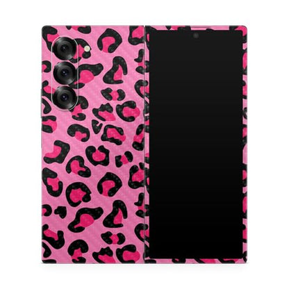 Carbon Fiber Phone Skin Compatible with Samsung Galaxy Z Fold 6 - Pink Leopard - Premium 3M Vinyl Protective Wrap Decal Cover - Easy to Apply | Crafted in The USA by MightySkins - color: Pink Leopard, style: Carbon Fiber Textured Finish