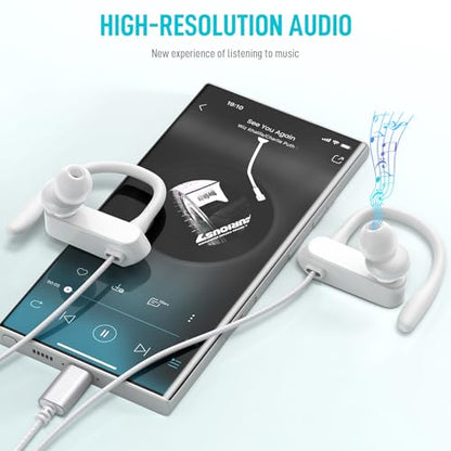 USB C Headphones Over Ear Hook for iPhone 17 16 15 18 Pro Max Duo Plus - color: White
