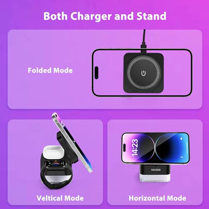 15W Wireless Charger 3-in-1 Apple Charging Station with Night Light - color: Black