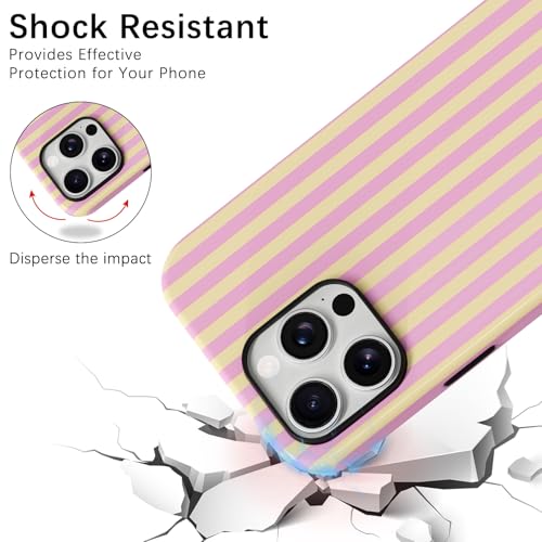 Skyseaco Compatible with iPhone 14 Pro Max Case with MagSafe, Cute Striped Phone Case for Women Girls, Soft TPU + Hard PC Dual Layer Shockproof Glossy Protective Cover, Pink and Yellow - color: Pink and Yellow, size: iPhone 14 Pro Max