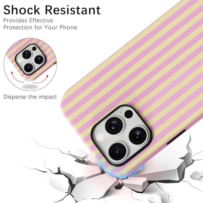 Skyseaco Compatible with iPhone 14 Pro Max Case with MagSafe, Cute Striped Phone Case for Women Girls, Soft TPU + Hard PC Dual Layer Shockproof Glossy Protective Cover, Pink and Yellow - color: Pink and Yellow, size: iPhone 14 Pro Max
