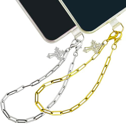 Phone Wrist Strap Metal Phone Chain Wristlet Strap Detachable Cellphone Lanyard Wrist with Tether Tab - color: 20_mix-gold-silver