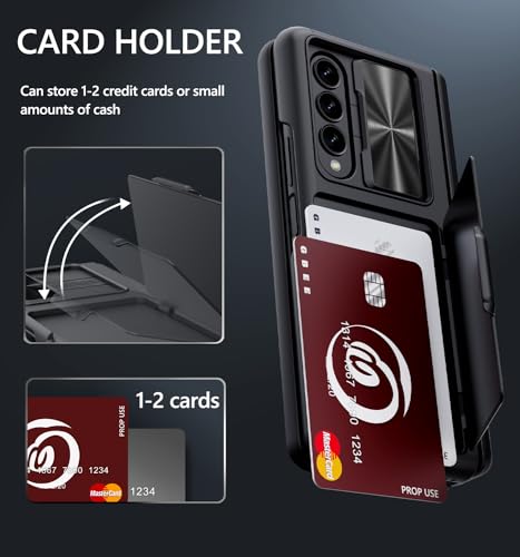 GBEE for Samsung Galaxy Z Fold 4 Case with Card Holder & Kickstand, Black - color: Black