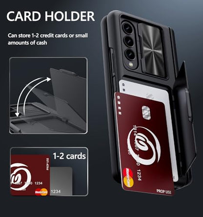 GBEE for Samsung Galaxy Z Fold 4 Case with Card Holder & Kickstand, Black - color: Black