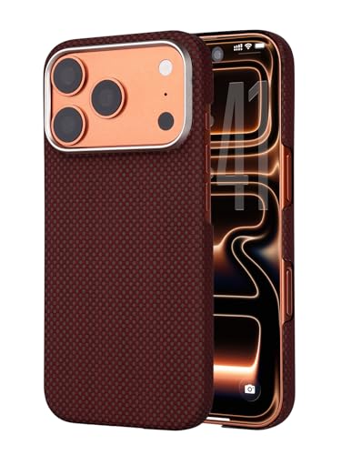 Aramid fiber Ultra-Thin Magnetic Caseless Feel Case for iPhone 17 Pro | Handwoven 600D aramid, Lightweight , compatible with MagSafe, Caseless Feel, case for iPhone 17 pro,Red Orange - color: Red-orange