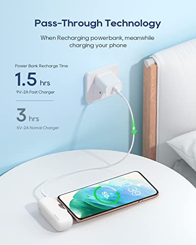 Kuulaa Portable Phone Charger with Built-in USB-C Plug, 5000mAh Mini Portable Charger Power Bank Small Battery Pack for iPhone air/15/16,Samsung S22/S23 & Android - color: White