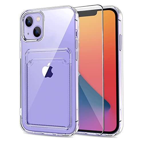 MZELQ Compatible with iPhone 14 Case Card Holder -Clear | Wallet Cover,Camera Protection + Screen Protector Soft Card Slot Phone Case - color: Clear, size: iPhone 14
