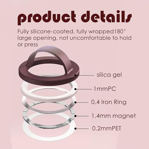 Magnetic Silicone Ring Grip Phone Holder, Rotating Finger Loop Ring Grip Holder, Soft and Portable, Strong Magnetic Attraction, Compatible with Magsafe for iPhone and Samsung Case (Red) - color: Red