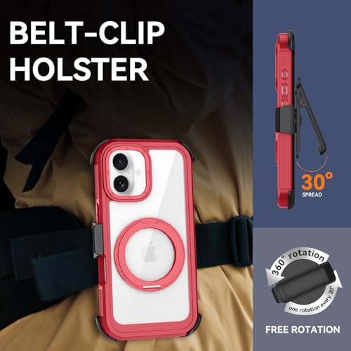 Magnetic for iPhone 17 Case, Compatible with MagSafe, Full Body Rugged Case with Built-in Screen Protector & Kickstand & Belt-Clip (Red) - color: Red