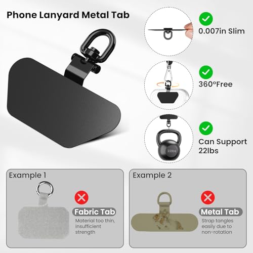 COCASES Metal Phone Tether Tab, Ultra-thin 360° Rotating Phone Lanyard Tab - color: Black*3