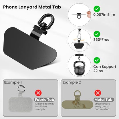 COCASES Metal Phone Tether Tab, Ultra-thin 360° Rotating Phone Lanyard Tab - color: Black*3