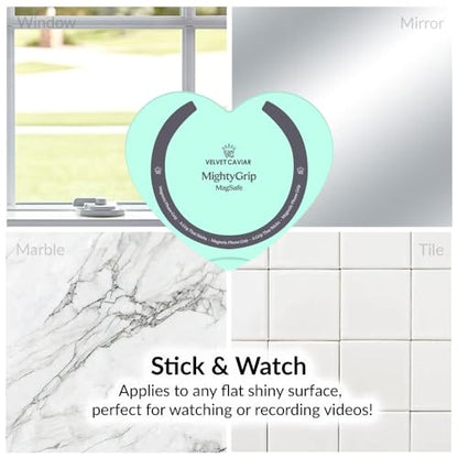 Velvet Caviar Suction Cup Phone Case Mount Compatible with MagSafe Devices Only - Magnetic Silicone Sticky Phone Grip Holder for iPhone Back of Phone - Mirror Gripper (Mint Jelly Heart) - color: Mint Jelly Heart