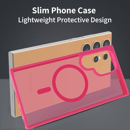 for Samsung Galaxy S24 Ultra Case Magnetic, [Compatible with Magsafe] 6.8 Inches Slim Fit Heavy Duty Protection Wireless Charging TPU and PC Shockproof Anti-Slip Protective Phone Cover, Red - color: Red Magnetic