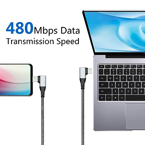 90 Degree USB C Power Data Cable 9FT, 60W PD Fast Charging & 480Mbps Data - style: Gray - 3M/9FT