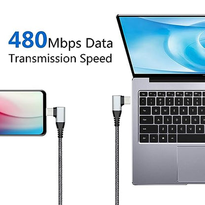 90 Degree USB C Power Data Cable 9FT, 60W PD Fast Charging & 480Mbps Data - style: Gray - 3M/9FT